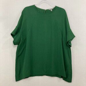 COS size 12 Green Round Neck Relaxed Boxy Cut Minimalist Zip Back Blouse